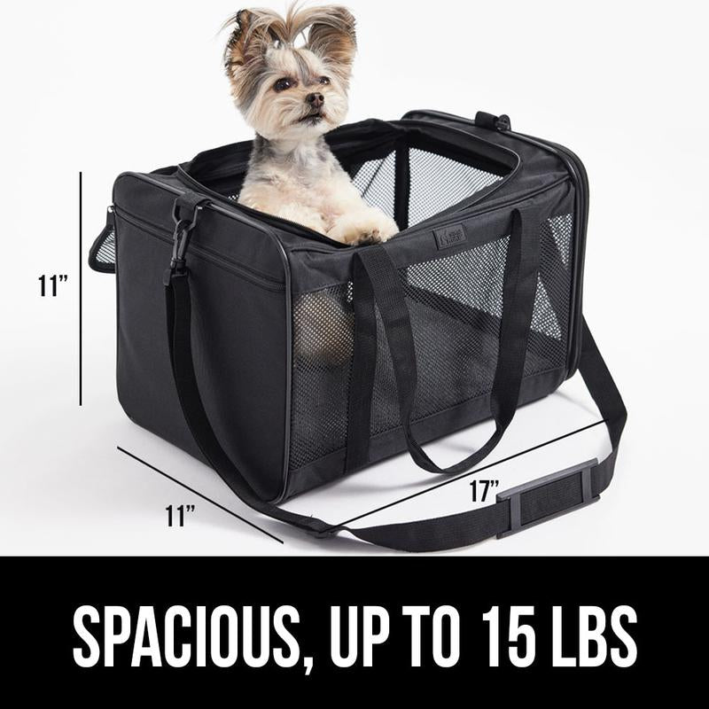 Gorilla Grip Airline Travel Pet Carrier Bag up to 15 Lbs, Breathable Mesh Collapsible Pet Carriers for Small, Medium Cats, Small Dogs, Puppies, Portable Kennel with Soft Washable Waterproof Pad