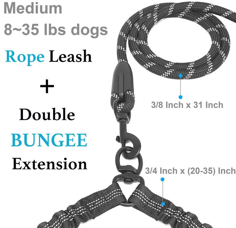 Iyoshop Dual Dog Leash, Double Dog Leash, 360 Swivel No Tangle Walking Leash, Shock Absorbing Bungee for Two Dogs