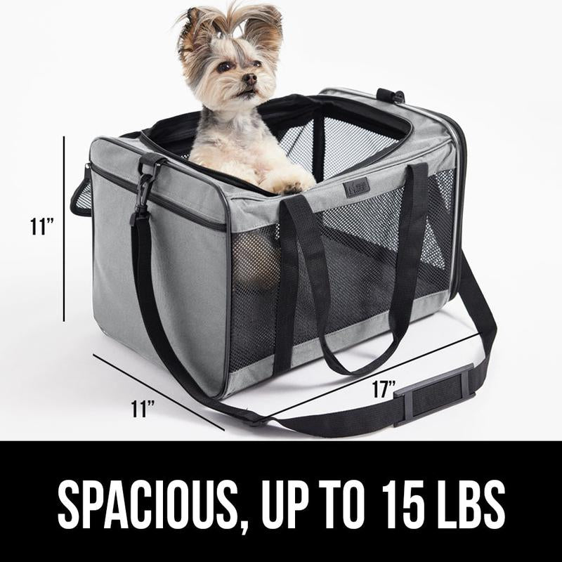 Gorilla Grip Airline Travel Pet Carrier Bag up to 15 Lbs, Breathable Mesh Collapsible Pet Carriers for Small, Medium Cats, Small Dogs, Puppies, Portable Kennel with Soft Washable Waterproof Pad