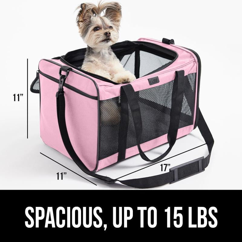 Gorilla Grip Airline Travel Pet Carrier Bag up to 15 Lbs, Breathable Mesh Collapsible Pet Carriers for Small, Medium Cats, Small Dogs, Puppies, Portable Kennel with Soft Washable Waterproof Pad