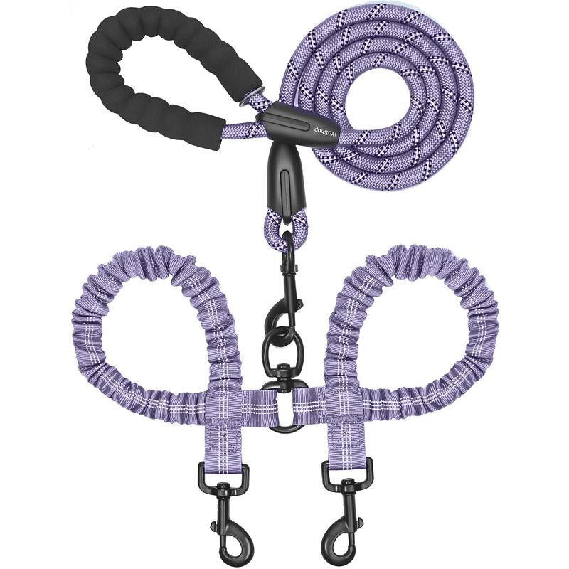 Iyoshop Dual Dog Leash, Double Dog Leash, 360 Swivel No Tangle Walking Leash, Shock Absorbing Bungee for Two Dogs