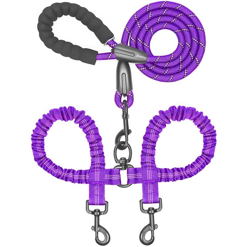 Iyoshop Dual Dog Leash, Double Dog Leash, 360 Swivel No Tangle Walking Leash, Shock Absorbing Bungee for Two Dogs
