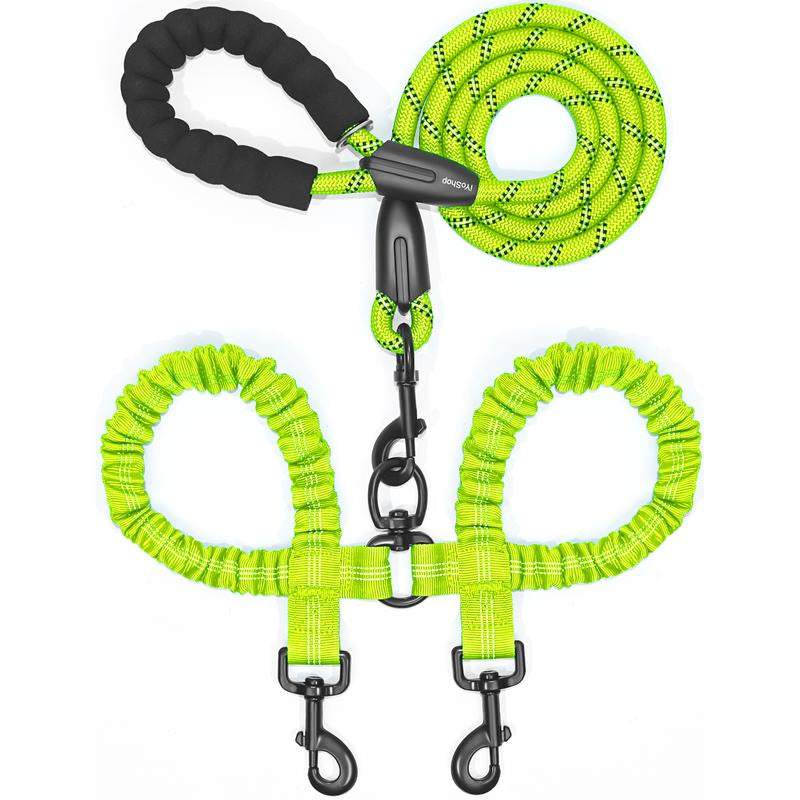Iyoshop Dual Dog Leash, Double Dog Leash, 360 Swivel No Tangle Walking Leash, Shock Absorbing Bungee for Two Dogs
