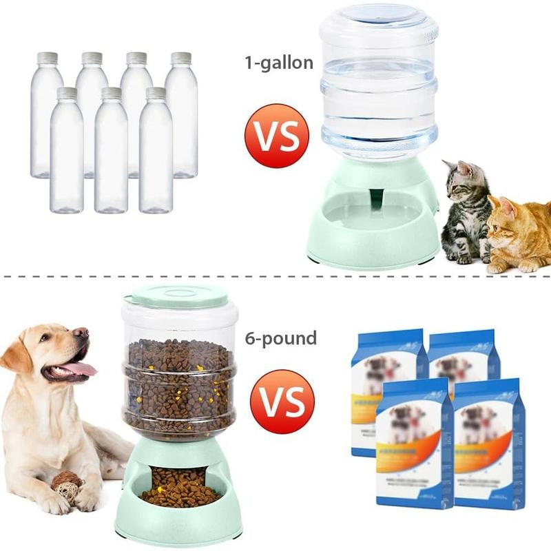 2 Pack Automatic Cat Feeder and Water Dispenser in Set Gravity Food Feeder and Waterer Pet Food Bowl for Small Medium Dog Pets Puppy Kitten Big Capacity 1 Gallon X 2 (2 Pack Green)