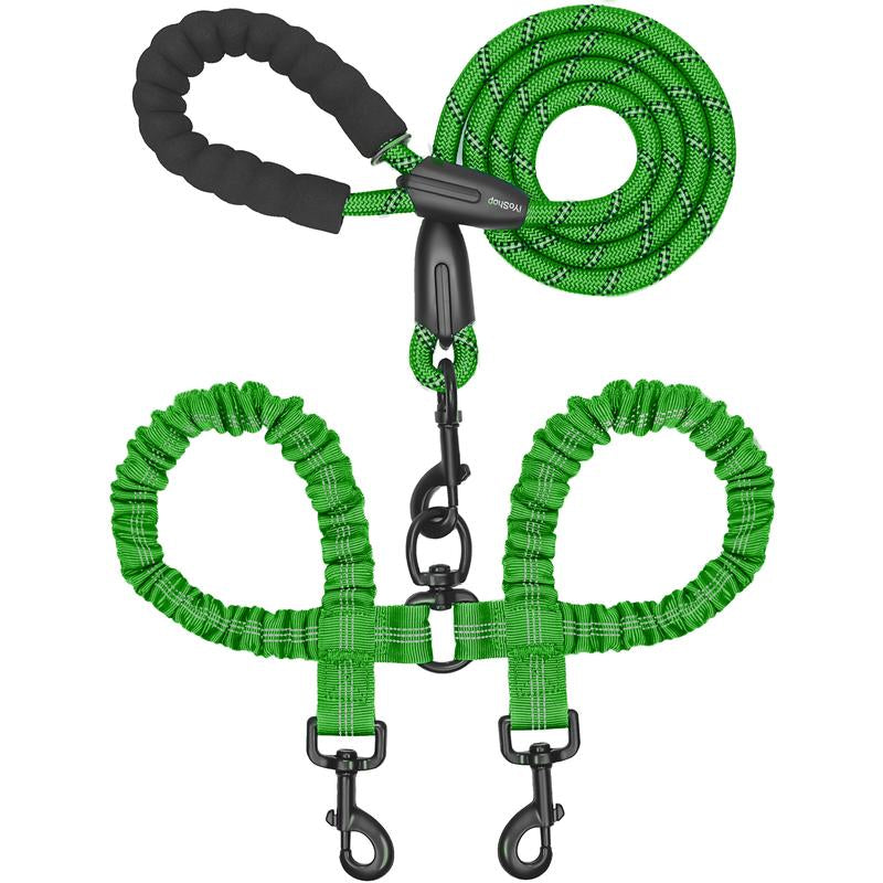 Iyoshop Dual Dog Leash, Double Dog Leash, 360 Swivel No Tangle Walking Leash, Shock Absorbing Bungee for Two Dogs