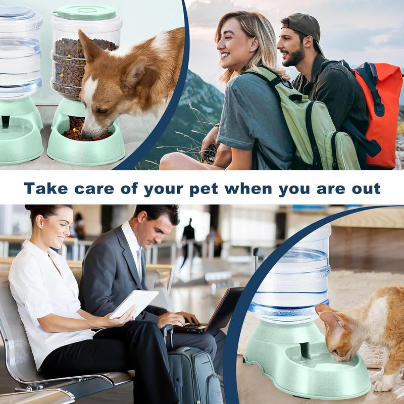 2 Pack Automatic Cat Feeder and Water Dispenser in Set Gravity Food Feeder and Waterer Pet Food Bowl for Small Medium Dog Pets Puppy Kitten Big Capacity 1 Gallon X 2 (2 Pack Green)