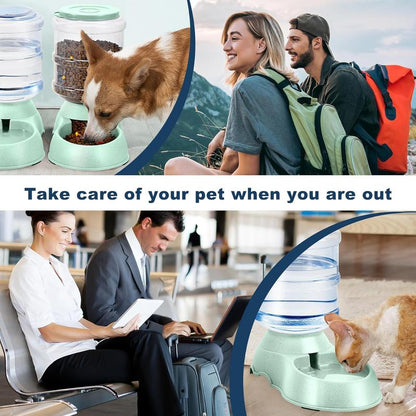 2 Pack Automatic Cat Feeder and Water Dispenser in Set Gravity Food Feeder and Waterer Pet Food Bowl for Small Medium Dog Pets Puppy Kitten Big Capacity 1 Gallon X 2 (2 Pack Green)