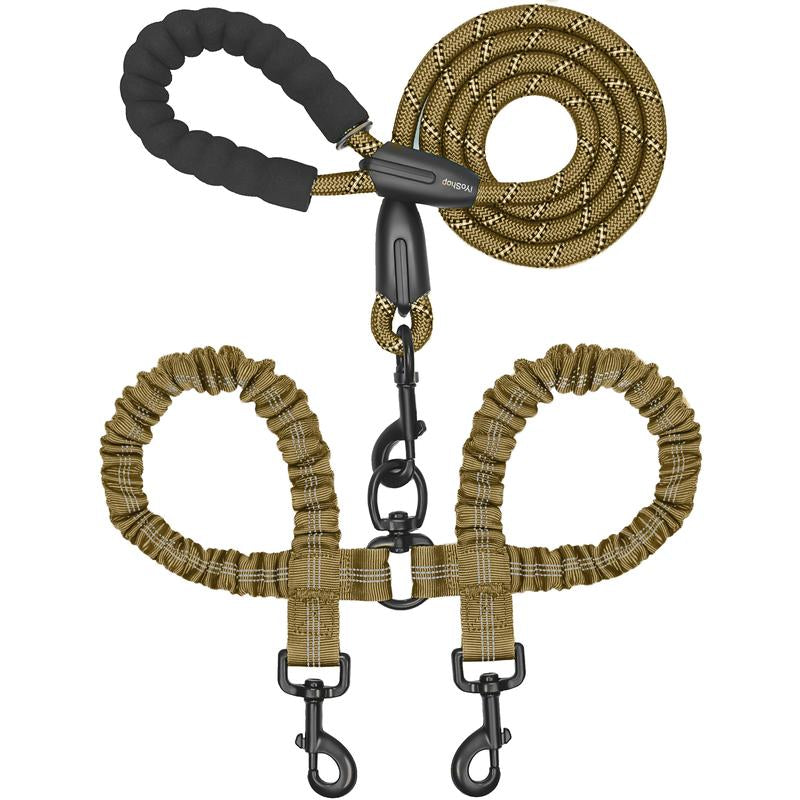 Iyoshop Dual Dog Leash, Double Dog Leash, 360 Swivel No Tangle Walking Leash, Shock Absorbing Bungee for Two Dogs