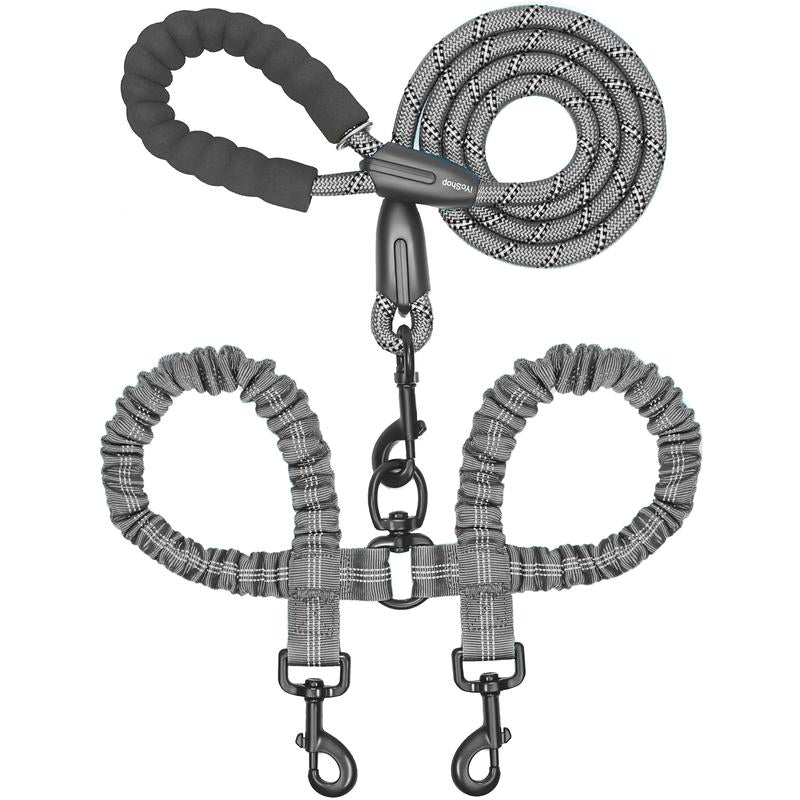 Iyoshop Dual Dog Leash, Double Dog Leash, 360 Swivel No Tangle Walking Leash, Shock Absorbing Bungee for Two Dogs