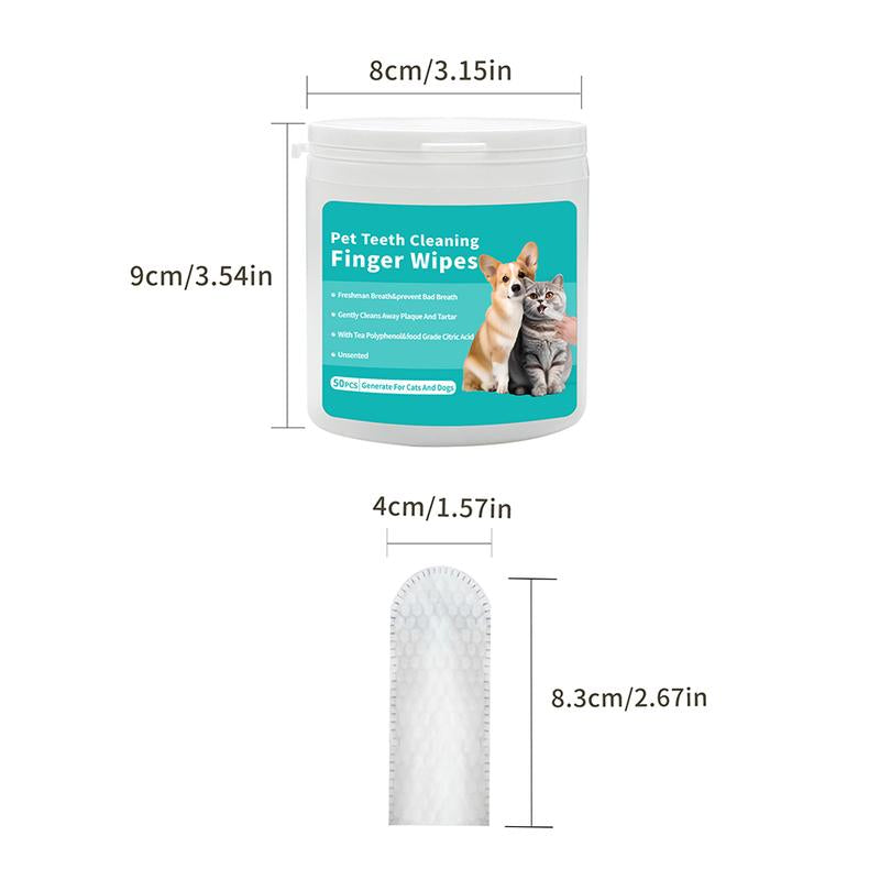 Teeth Cleaning Finger Wipes for Dogs & Cats -Dog Mom 'S Day Reduces Plaque, Freshens Breath, Easy to Use, 50 Clips for Cats and Dogs