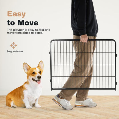 Pettrove Dog Playpen Indoor - Pet Fence Puppy Exercise Pen for Yard Gate 8 /16 Panel 24”/32 ”/48” Height Heavy Duty Crates with Doors Metal Dog Pen for Camping, RV, Outdoor, Small/Medium Pets