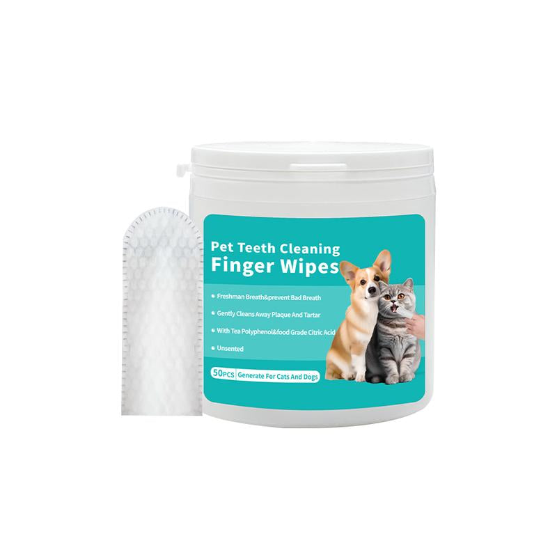 Teeth Cleaning Finger Wipes for Dogs & Cats -Dog Mom 'S Day Reduces Plaque, Freshens Breath, Easy to Use, 50 Clips for Cats and Dogs
