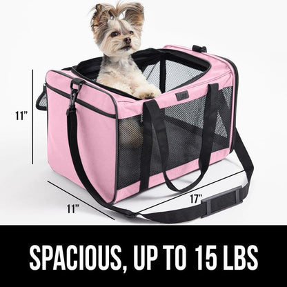 Gorilla Grip Airline Travel Pet Carrier Bag up to 15 Lbs, Breathable Mesh Collapsible Pet Carriers for Small, Medium Cats, Small Dogs, Puppies, Portable Kennel with Soft Washable Waterproof Pad