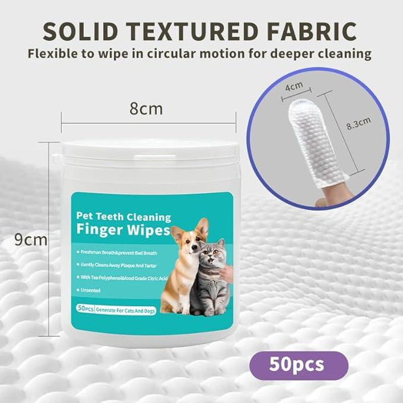 Teeth Cleaning Finger Wipes for Dogs & Cats -Dog Mom 'S Day Reduces Plaque, Freshens Breath, Easy to Use, 50 Clips for Cats and Dogs
