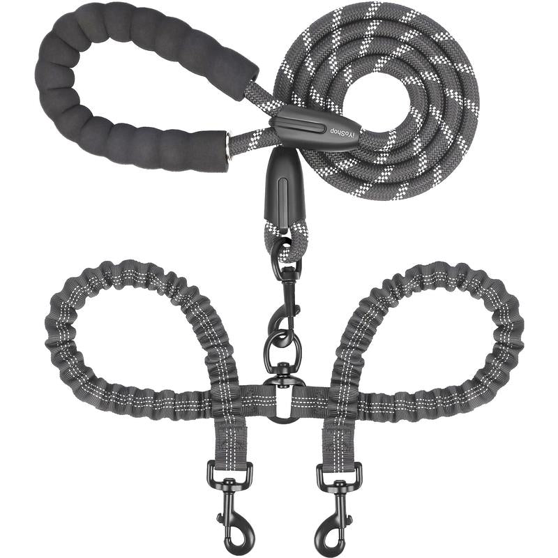 Iyoshop Dual Dog Leash, Double Dog Leash, 360 Swivel No Tangle Walking Leash, Shock Absorbing Bungee for Two Dogs