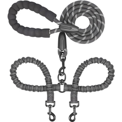 Iyoshop Dual Dog Leash, Double Dog Leash, 360 Swivel No Tangle Walking Leash, Shock Absorbing Bungee for Two Dogs