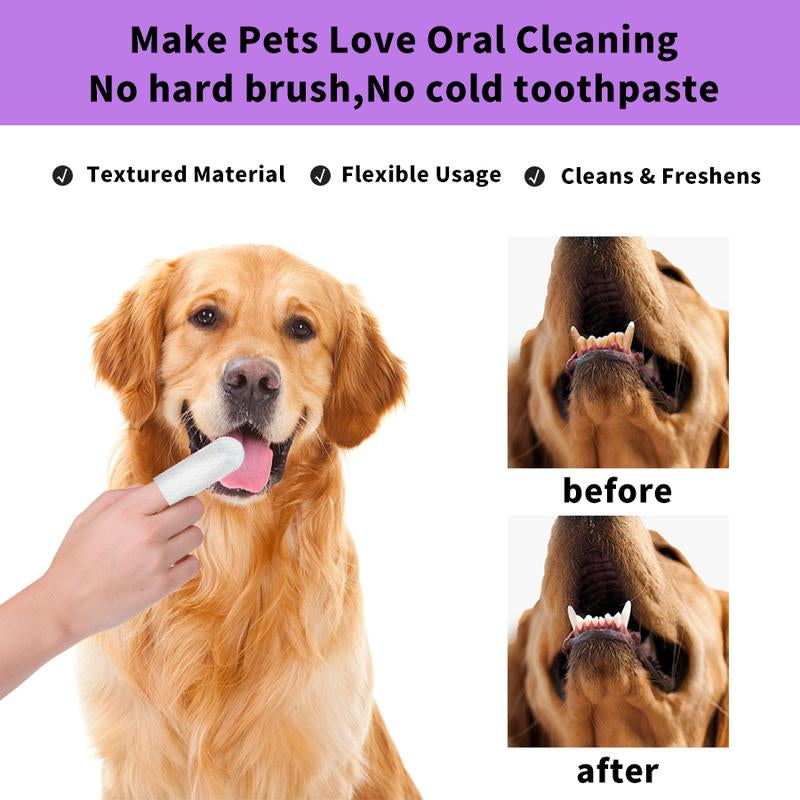 Teeth Cleaning Finger Wipes for Dogs & Cats -Dog Mom 'S Day Reduces Plaque, Freshens Breath, Easy to Use, 50 Clips for Cats and Dogs