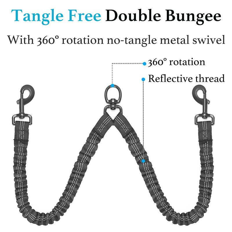 Iyoshop Dual Dog Leash, Double Dog Leash, 360 Swivel No Tangle Walking Leash, Shock Absorbing Bungee for Two Dogs