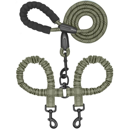 Iyoshop Dual Dog Leash, Double Dog Leash, 360 Swivel No Tangle Walking Leash, Shock Absorbing Bungee for Two Dogs