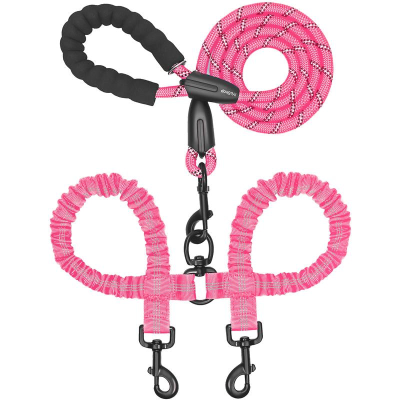 Iyoshop Dual Dog Leash, Double Dog Leash, 360 Swivel No Tangle Walking Leash, Shock Absorbing Bungee for Two Dogs
