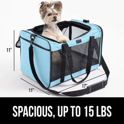 Gorilla Grip Airline Travel Pet Carrier Bag up to 15 Lbs, Breathable Mesh Collapsible Pet Carriers for Small, Medium Cats, Small Dogs, Puppies, Portable Kennel with Soft Washable Waterproof Pad