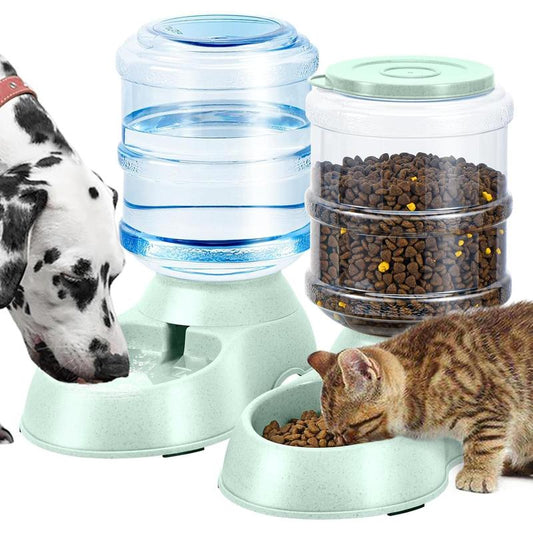 2 Pack Automatic Cat Feeder and Water Dispenser in Set Gravity Food Feeder and Waterer Pet Food Bowl for Small Medium Dog Pets Puppy Kitten Big Capacity 1 Gallon X 2 (2 Pack Green)