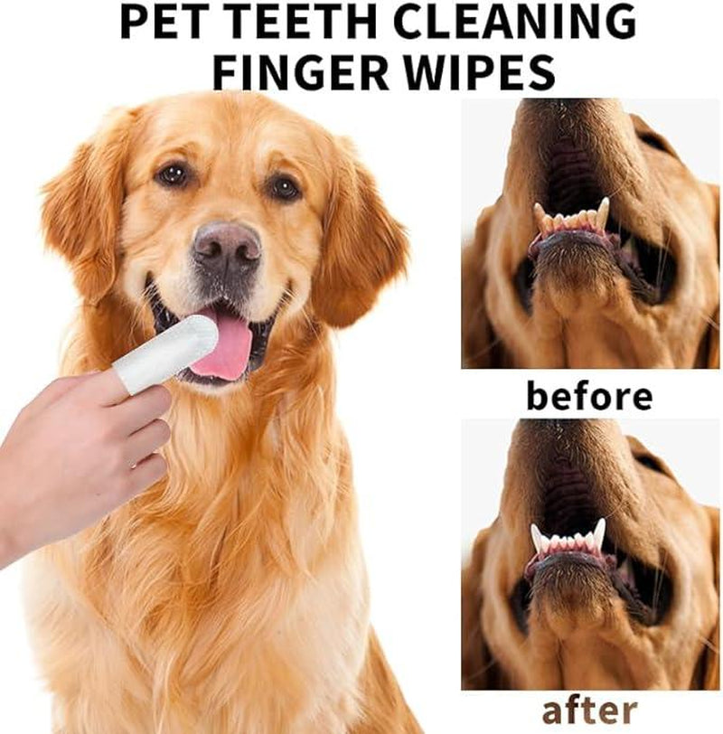 Teeth Cleaning Finger Wipes for Dogs & Cats -Dog Mom 'S Day Reduces Plaque, Freshens Breath, Easy to Use, 50 Clips for Cats and Dogs
