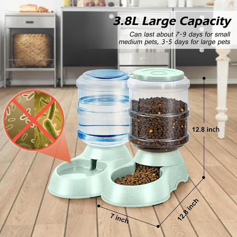 2 Pack Automatic Cat Feeder and Water Dispenser in Set Gravity Food Feeder and Waterer Pet Food Bowl for Small Medium Dog Pets Puppy Kitten Big Capacity 1 Gallon X 2 (2 Pack Green)