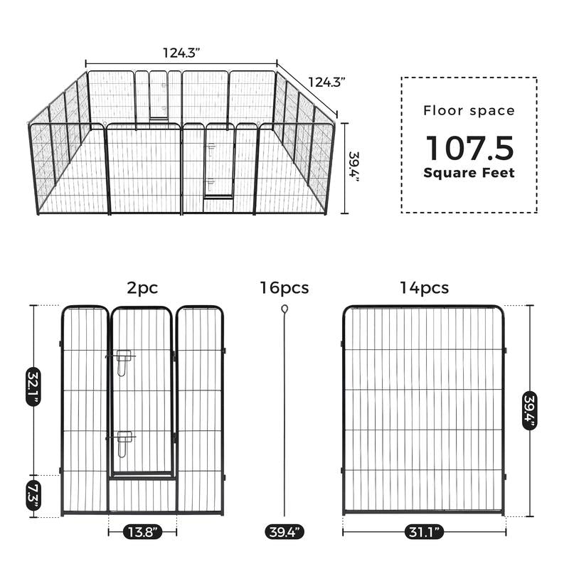 Pettrove Dog Playpen Indoor - Pet Fence Puppy Exercise Pen for Yard Gate 8 /16 Panel 24”/32 ”/48” Height Heavy Duty Crates with Doors Metal Dog Pen for Camping, RV, Outdoor, Small/Medium Pets