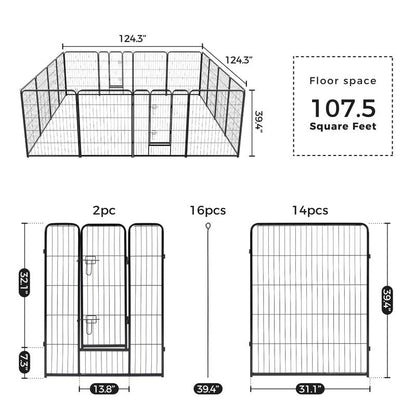Pettrove Dog Playpen Indoor - Pet Fence Puppy Exercise Pen for Yard Gate 8 /16 Panel 24”/32 ”/48” Height Heavy Duty Crates with Doors Metal Dog Pen for Camping, RV, Outdoor, Small/Medium Pets