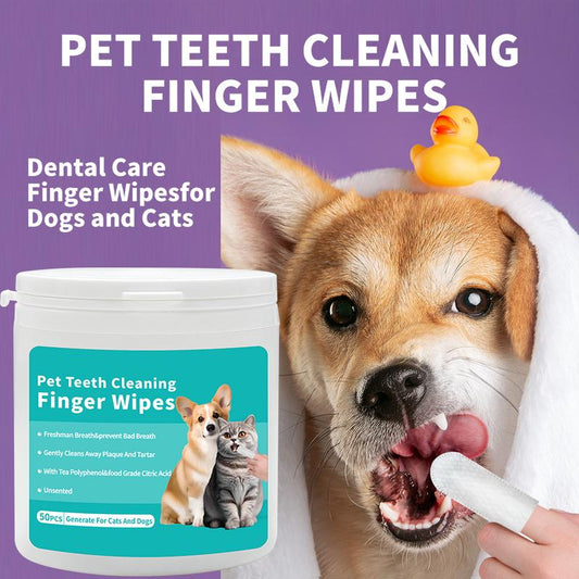Teeth Cleaning Finger Wipes for Dogs & Cats -Dog Mom 'S Day Reduces Plaque, Freshens Breath, Easy to Use, 50 Clips for Cats and Dogs