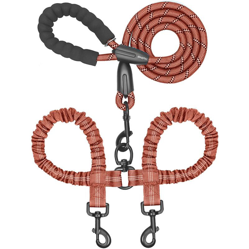 Iyoshop Dual Dog Leash, Double Dog Leash, 360 Swivel No Tangle Walking Leash, Shock Absorbing Bungee for Two Dogs
