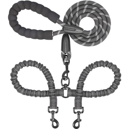 Iyoshop Dual Dog Leash, Double Dog Leash, 360 Swivel No Tangle Walking Leash, Shock Absorbing Bungee for Two Dogs