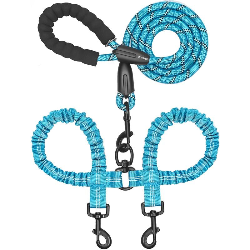 Iyoshop Dual Dog Leash, Double Dog Leash, 360 Swivel No Tangle Walking Leash, Shock Absorbing Bungee for Two Dogs