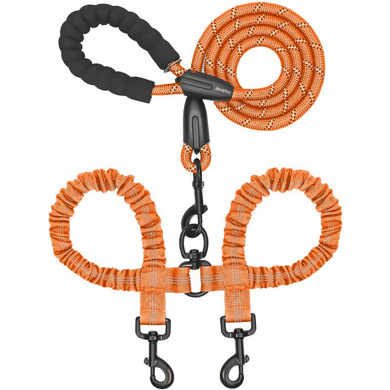 Iyoshop Dual Dog Leash, Double Dog Leash, 360 Swivel No Tangle Walking Leash, Shock Absorbing Bungee for Two Dogs