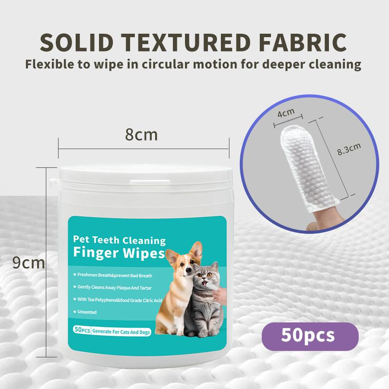 Teeth Cleaning Finger Wipes for Dogs & Cats -Dog Mom 'S Day Reduces Plaque, Freshens Breath, Easy to Use, 50 Clips for Cats and Dogs