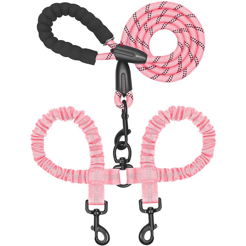 Iyoshop Dual Dog Leash, Double Dog Leash, 360 Swivel No Tangle Walking Leash, Shock Absorbing Bungee for Two Dogs